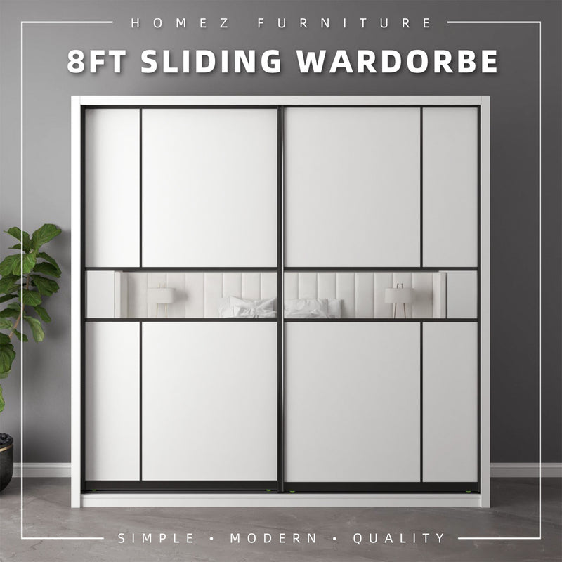 (EM) [FREE Shipping & FREE Installation - ONLY KK] 8FT x 8FT Full Melamine Sliding Wardrobe Anti-Jump Almari Baju Almari Pakaian Kabinet Baju