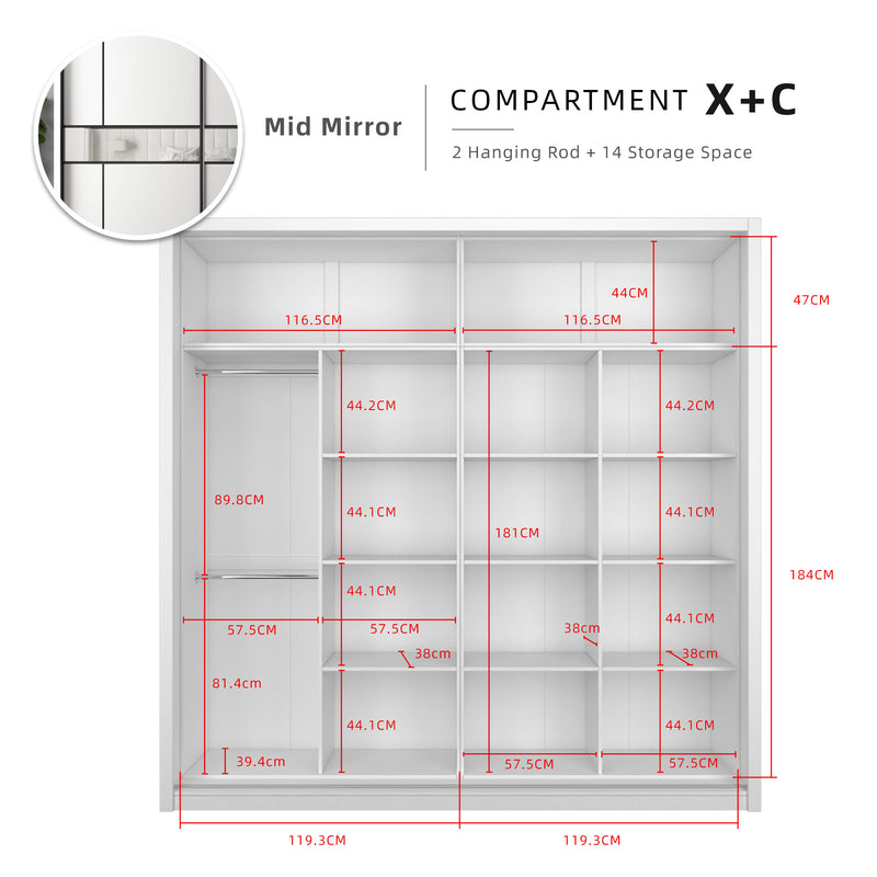 (EM) [FREE Shipping & FREE Installation - ONLY KK] 8FT x 8FT Full Melamine Sliding Wardrobe Anti-Jump Almari Baju Almari Pakaian Kabinet Baju