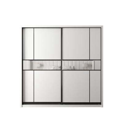 (EM) [FREE Shipping & FREE Installation - ONLY KK] 8FT x 8FT Full Melamine Sliding Wardrobe Anti-Jump Almari Baju Almari Pakaian Kabinet Baju