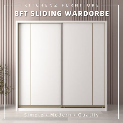 [FREE Shipping & FREE Installation] 8x8FT Melamine Gold Frame Sliding Wardrobe Almari Baju Almari Pakaian