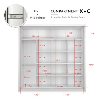 (EM) [FREE Shipping & FREE Installation - ONLY KK] 8FT x 8FT Full Melamine Sliding Wardrobe Anti-Jump Almari Baju Almari Pakaian Kabinet Baju