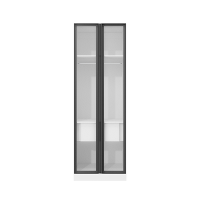 (FREE Shipping & FREE Installation) 2.6x8FT Glass/Wooden Melamine Swing Door Wardrobe Multiple Storage w/ Drawers Metal Handle w/ Hanging Rods Almari Baju