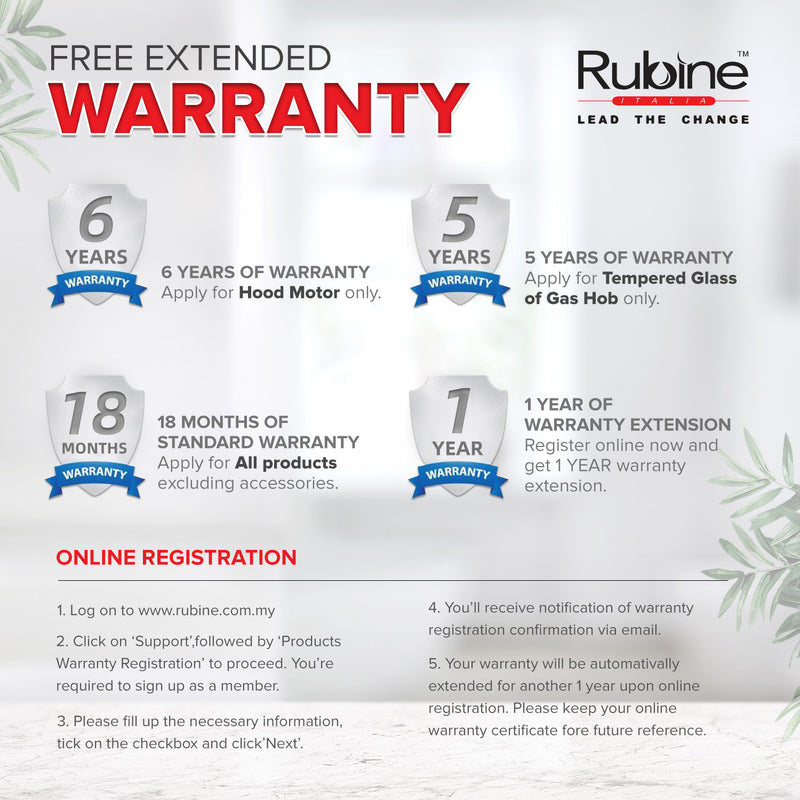 (FREE Shipping) Rubine Chimney Hood 1400m³/hr RCH-MARKX-BL + Built-in Hob RCE-VULCAN40-BL + FREE Ducting Hose DC18