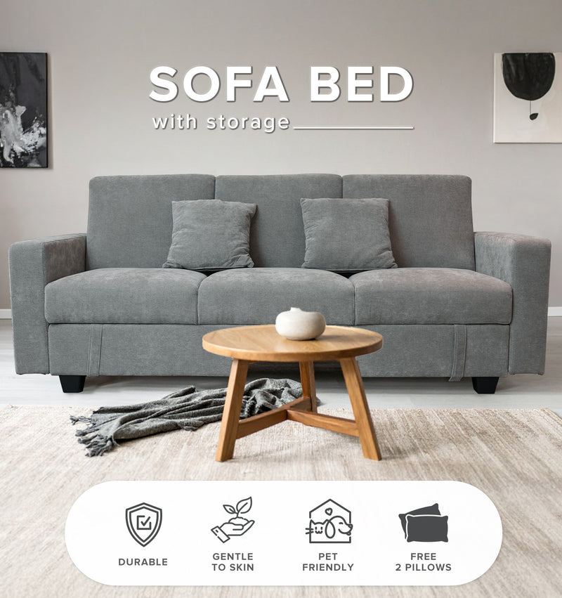 (EM) 3 Seater Sofa Bed Plus Extra Storage Box With Solid Foam and Pocket Spring + Rubber Wood Leg - ZLB052-BB-SBH