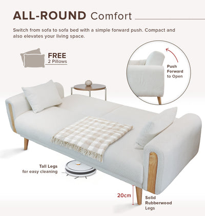 (FREE Shipping) 3 Seater Sofa Bed With Solid Foam and Pocket Spring + Full Rubber Wood Base - ZLB075