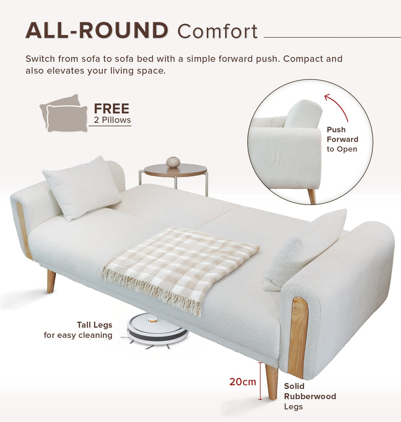 (FREE Shipping) 3 Seater Sofa Bed With Solid Foam and Pocket Spring + Full Rubber Wood Base - ZLB075