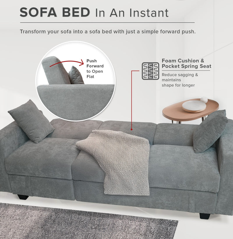 (EM) 3 Seater Sofa Bed Plus Extra Storage Box With Solid Foam and Pocket Spring + Rubber Wood Leg - ZLB052-BB-SBH