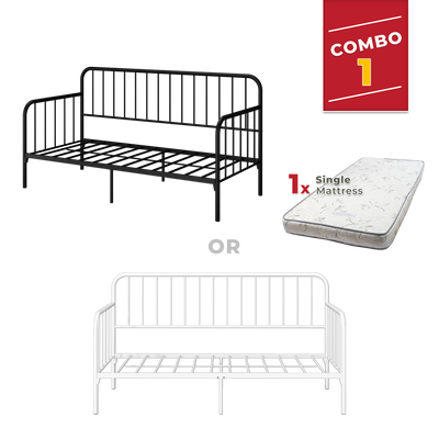 [COMBO Bedframe+Mattress] Single Trundle Bed/Pop-out Day Bedframe White/Black FREE Single 3x5FT Mattress