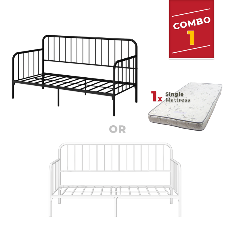 [COMBO Bedframe+Mattress] Single Trundle Bed/Pop-out Day Bedframe White/Black FREE Single 3x5FT Mattress