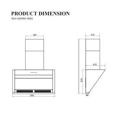 Rubine Slanted Hood ASPIRA-90SS + Built-in Hob Gas Stove Hob Tempered Glass 2 Burner - RCH-ASPIRA-90SS