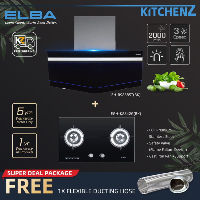 (FREE Shipping) Elba Designer Hood With EGH-K8842G(BK) Combo Set