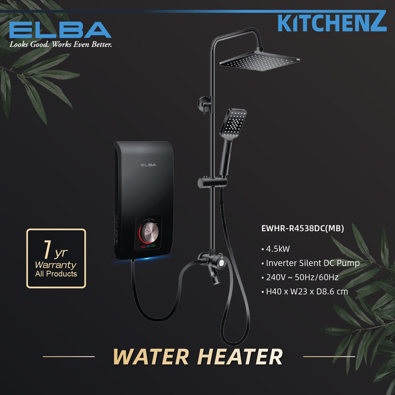 Elba TRENTO Series DC Pump Instant Water Heater with Rainshower - EWHR-R4538DC(MB)