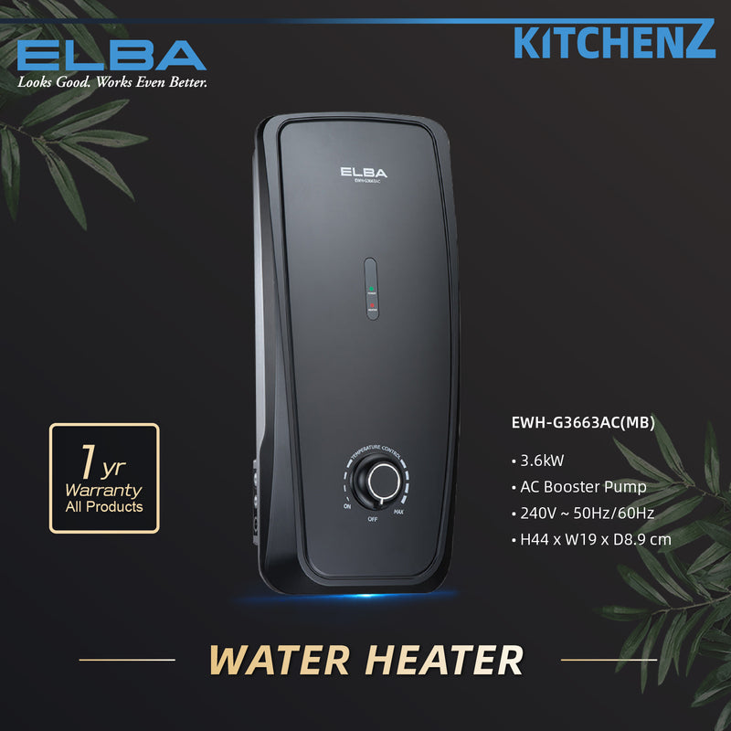 Elba ATTIVO Series AC Booster Pump Instant Water Heater - EWH-G3663AC(MB)