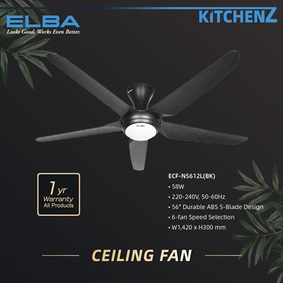 Elba TERRA / LUNA Series DC Ceiling Fan 56" LED - ECF-N5612L(BK)