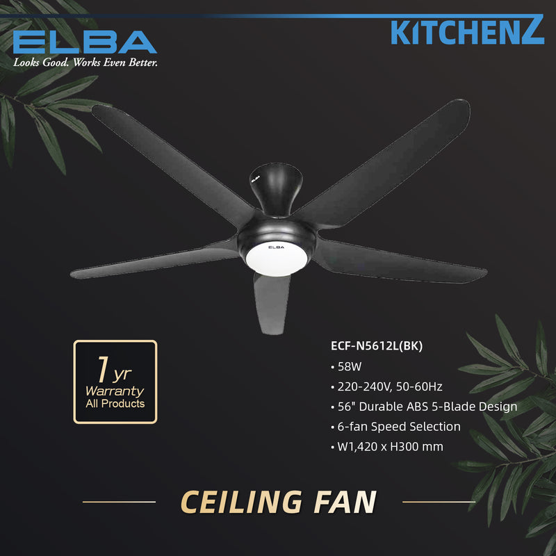 Elba TERRA / LUNA Series DC Ceiling Fan 56" LED - ECF-N5612L(BK)