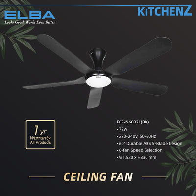 Elba URANO Series DC Ceiling Fan 60" LED - ECF-N6032L(BK)