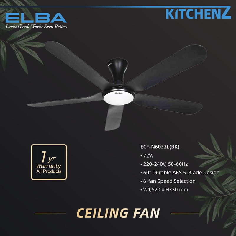 Elba URANO Series DC Ceiling Fan 60" LED - ECF-N6032L(BK)