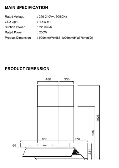 (FREE SHIPPING) Elba APHANITE Designer Hood Hob Link Technology - EH-Q9695DC(GR)