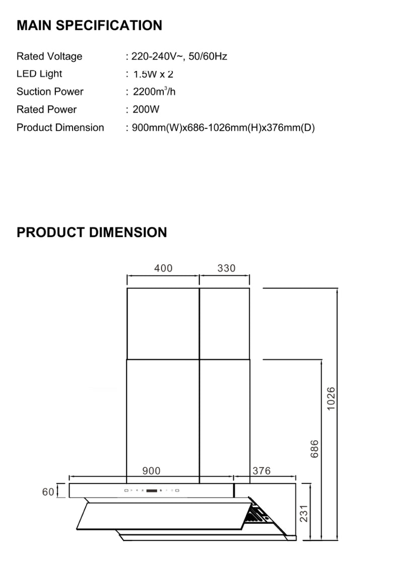 (FREE SHIPPING) Elba APHANITE Designer Hood Hob Link Technology - EH-Q9695DC(GR)