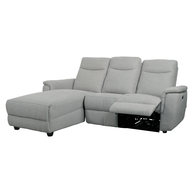 (FREE SHIPPING) 6.5FT 3 Seater Power Recliner Linen Fabric Sofa Electrical Recliner Sofa Bed / Cream / Grey - HMZ-FN-SF-50763