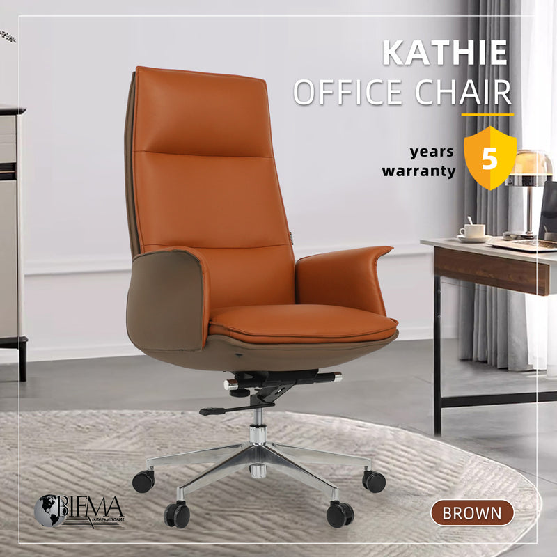 Kathie Office Chair Executive Chair High Back Chair Kerusi Pejabat PU Leather Black/Brown - HB-KATHIE-BN/BK