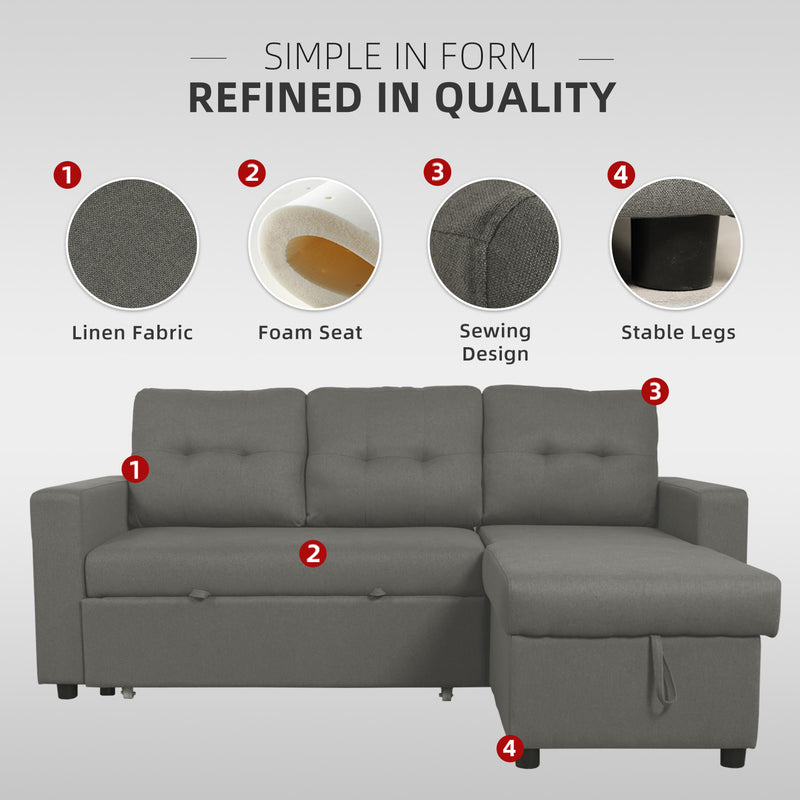 (EM) 3 Seater Linen Fabric L Shape Multifunctional Sofa Bed with Storage Box Dark/Light Grey-6081