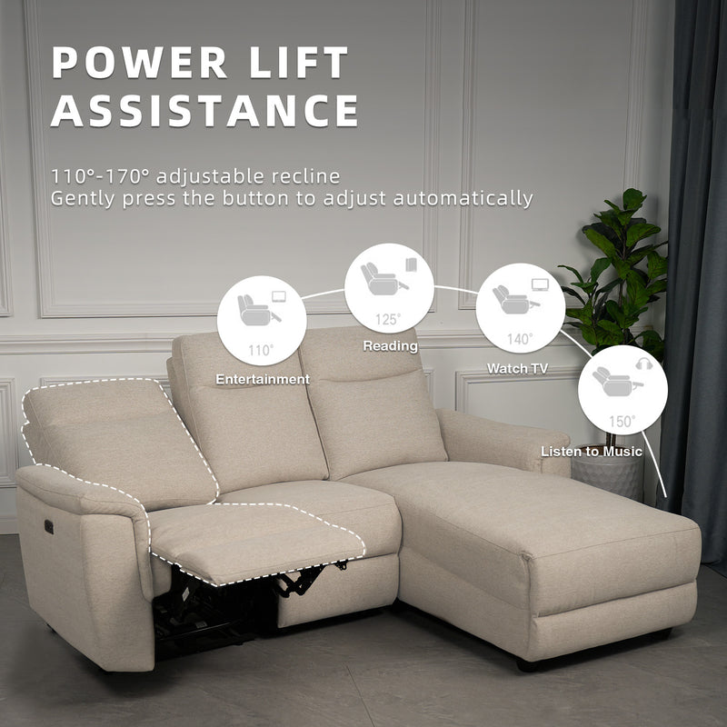 (FREE SHIPPING) 6.5FT 3 Seater Power Recliner Linen Fabric Sofa Electrical Recliner Sofa Bed / Cream / Grey - HMZ-FN-SF-50763