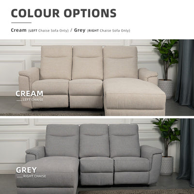 [PERFECT COMBO 3in1] - FREE SHIPPING 6.5FT 3 Seater Linen Fabric Power Recliner Sofa Coffee Table Free Gift 3-Tier Trolley Rack Living Room Combo Set - 50763-CR-L/GY-R+2905-WT+3TIER-WT