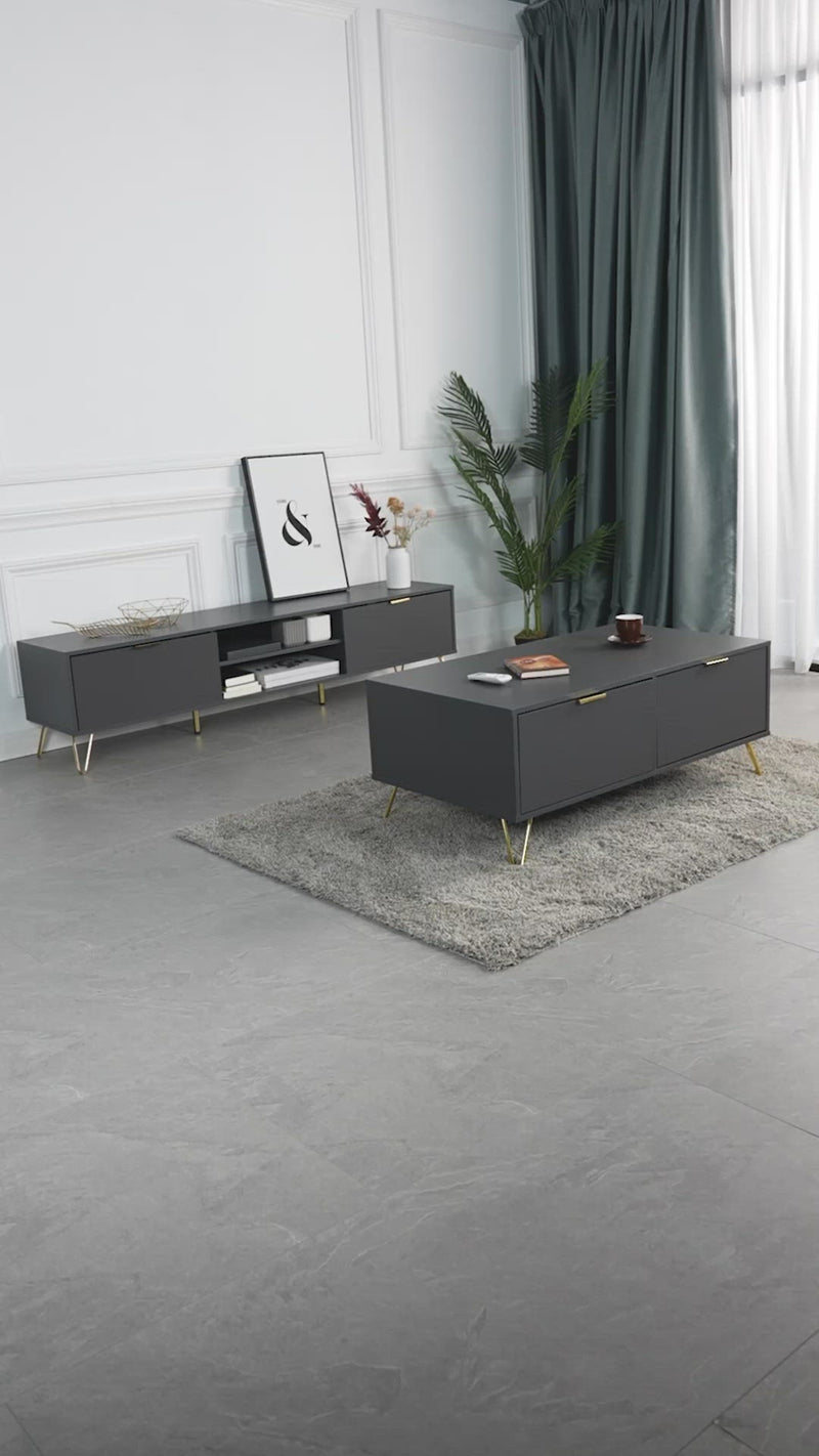 (EM) 4FT Stellate Series Coffee Table with 2 Way Access Drawers-HMZ-FN-CT-1100-DGY