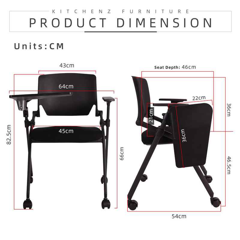 Foldable Student Chair / Training Chair with Writing Board / Conference Chair / Office Chair-HMZ-OC-MB-9025-BK+BK
