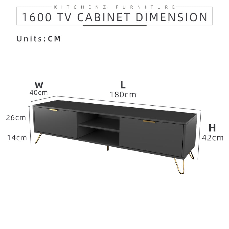 (EM) 6FT Stellate Series Tv Cabinet Modern Design / Tv Rack / Console with Metal Leg - HMZ-FN-TC-1600-DGY