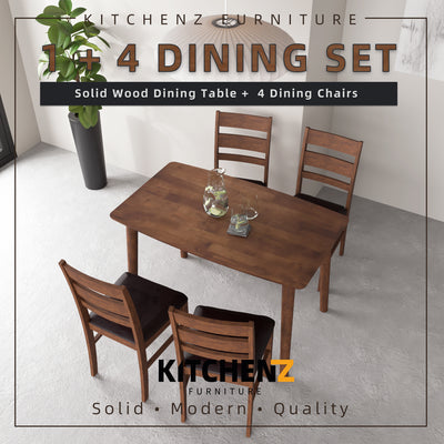 (FREE Shipping) 4 People Seater Aslan Solid Wood Dining Set with 1 Table 4 Chairs-Aslan Dining Set (1+4)