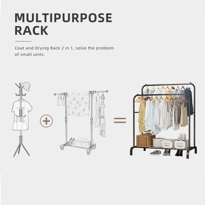 Anti Rust Clothes Hanger Metal Garment Rack with Bottom Shelves Indoor / Outdoor Drying Rack-HMZ-CH-SMR105