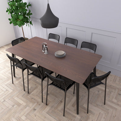 8 People Seater Solid Board Dining Set with 1 Wooden Texture Table 8 Chairs-HMZ-FN-DT-T01(18090)-DB