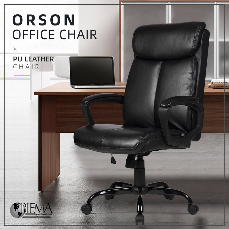 (EM) Orson High Back PU Leather Ergonomic Office Chair-HMZ-OC-CS-2191-BK+BK