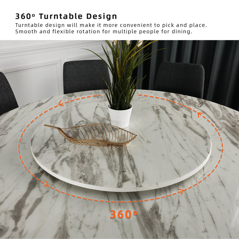 (FREE Shipping & FREE Installation) 6 People / 8 People Seater Marble Dining Set / Fabric Dining Chairs / PU Base / Full Marble-HMZ-FN-DT-8001/2/3/6-MARBLE