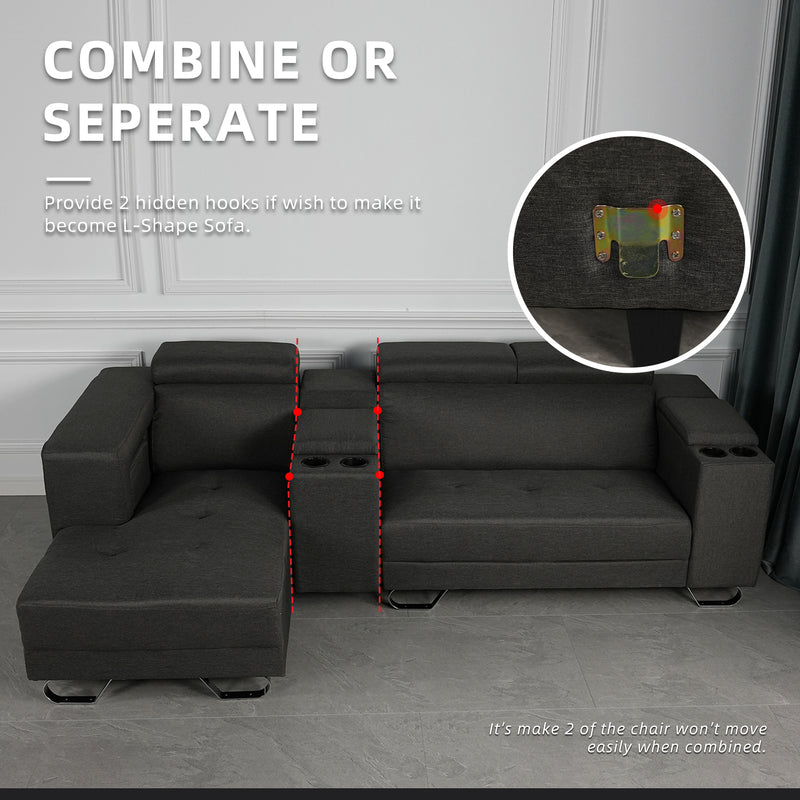 (FREE Shipping & FREE Installation) 3 Seater Sofa Set L Shape Sofa Storage Linen Fabric Sofa / Grey / Right / Left - HMZ-FN-SF-N6512-GY