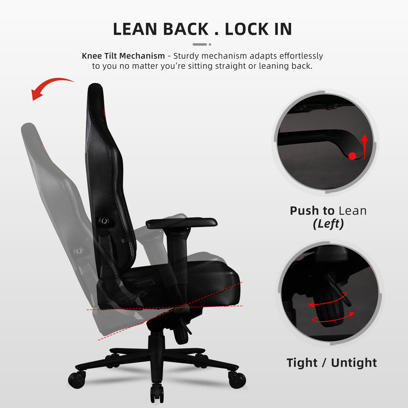 (EM) ASGARD High Back PU Leather Gaming Chair with L-Adapt Lumbar System / Ergonomic Design / Support Pillows-HMZ-GC-DJ-0064-BK+BK
