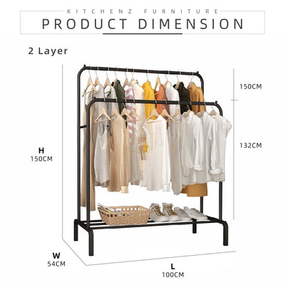 Anti Rust Clothes Hanger Metal Garment Rack with Bottom Shelves Indoor / Outdoor Drying Rack-HMZ-CH-SMR105