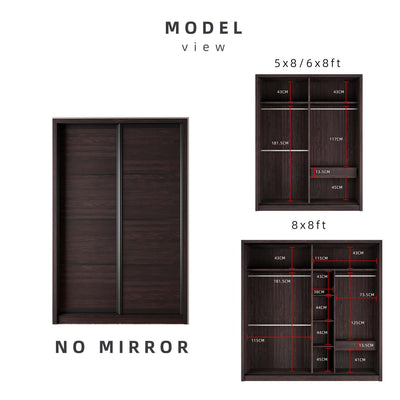 (FREE Shipping & FREE Installation) 5/6/8FT Dark Brown Anti-jump And Sliding Doors Wardrobe With Mirror / Almari Baju