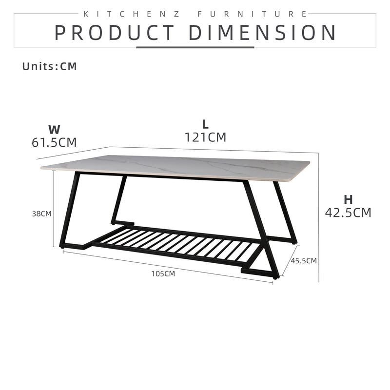 (FREE Shipping & FREE Installation) 4FT Coffee Table / Ceramic / Open Storage / Metal Leg - HMZ-FN-CT-M5801/M5802