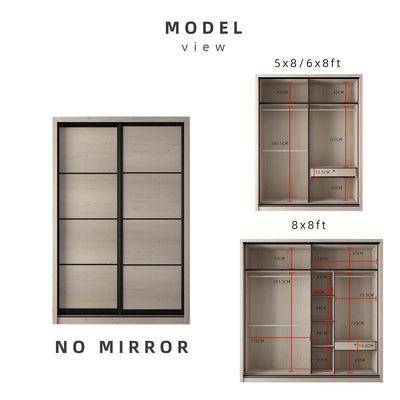 (FREE Shipping & FREE Installation) 5/6/8FT Natural Oak Anti-jump And Sliding Doors Wardrobe With Mirror / Almari Baju
