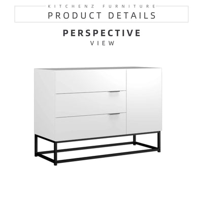 4FT Neva Series Display Cabinet with 3 Drawers 1 Door and Shelf-HMZ-FN-DC-N1100-WT