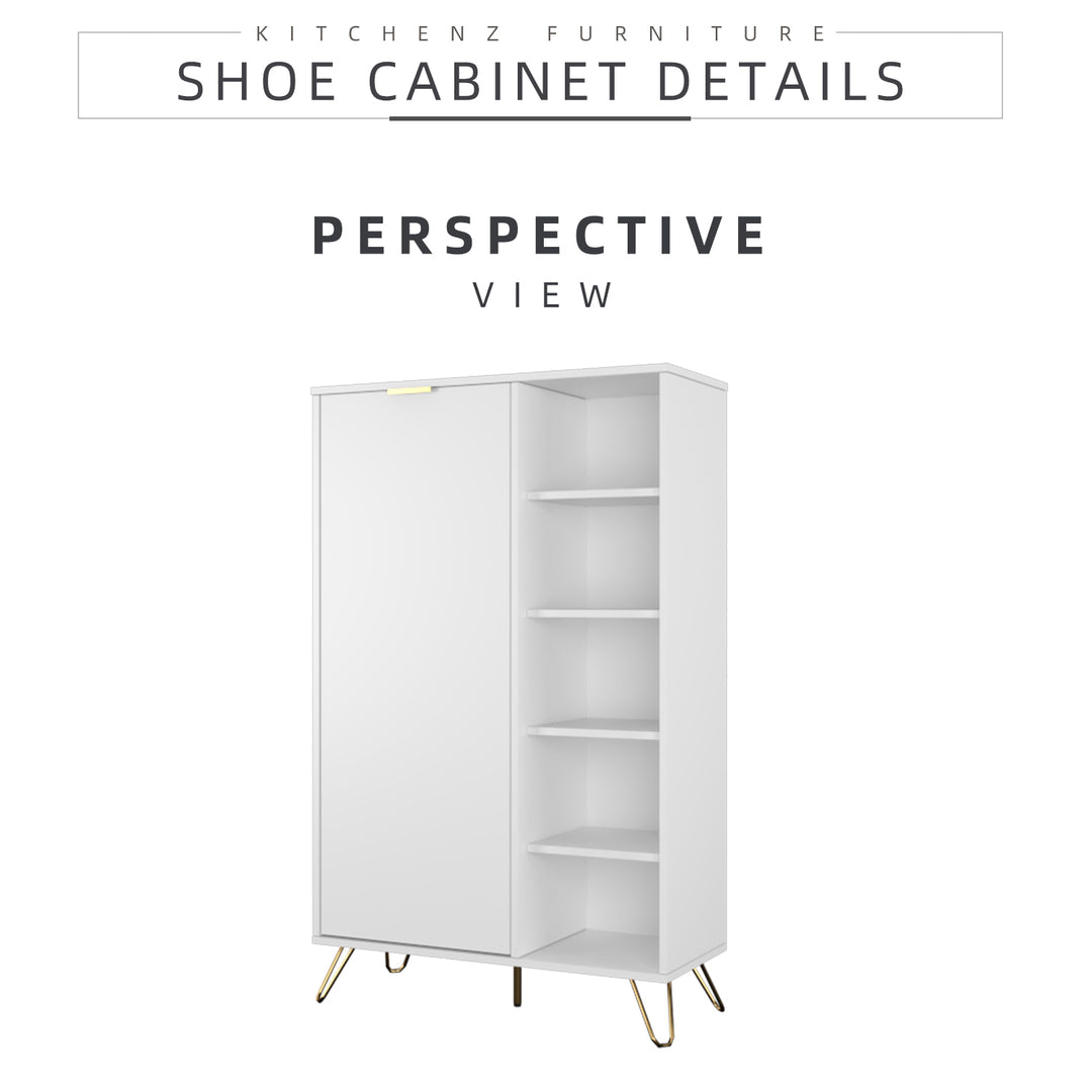 3FT Eudora Series Shoe Cabinet with Door Shelves Open
