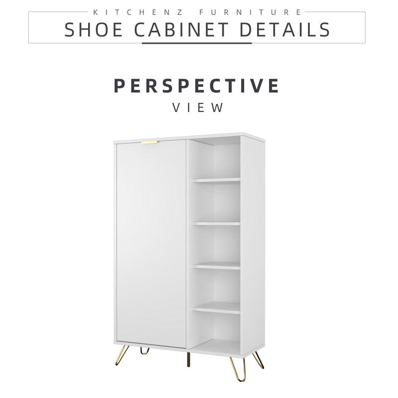 3FT Eudora Series Shoe Cabinet with 1 Door 5 Shelves & Open Storage-HMZ-FN-SR-E1881-WT