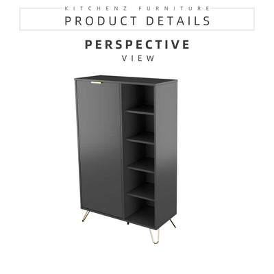 3FT Stellate Series Shoe Cabinet with 1 Door 5 Shelves & Open Storage-HMZ-FN-SR-1881-DGY