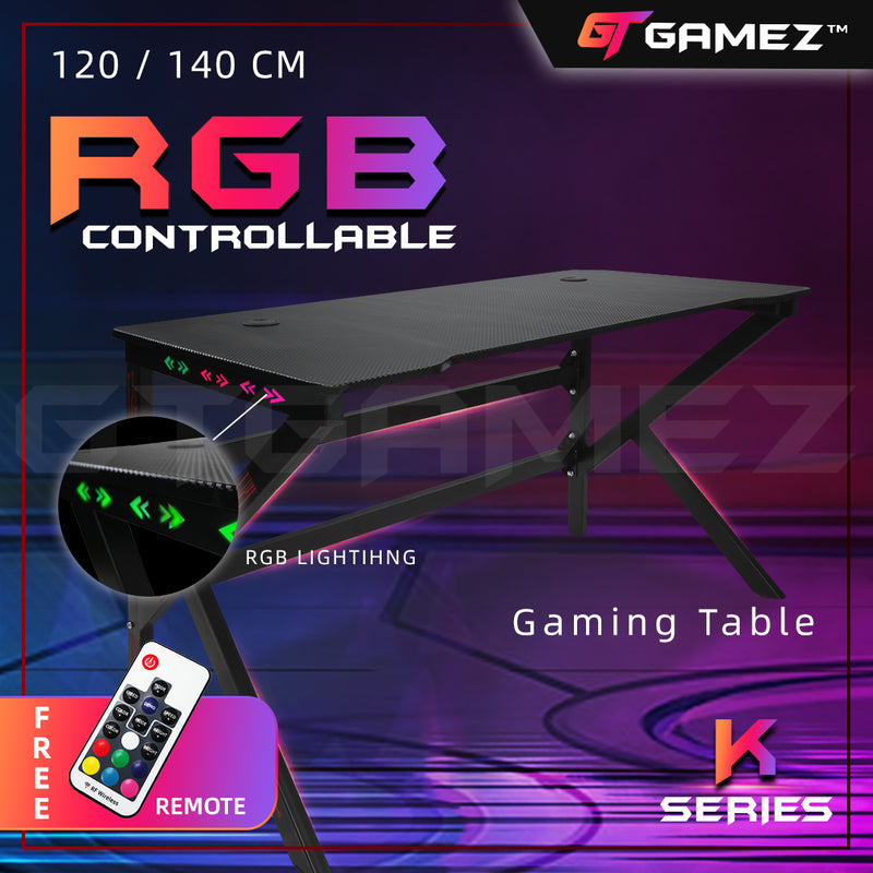 120CM / 140CM K Series LED Lighting Carbon Fiber E-sports RGB Gaming Table-HMZ-GT-JF-12060/14060-KL-BK-LED