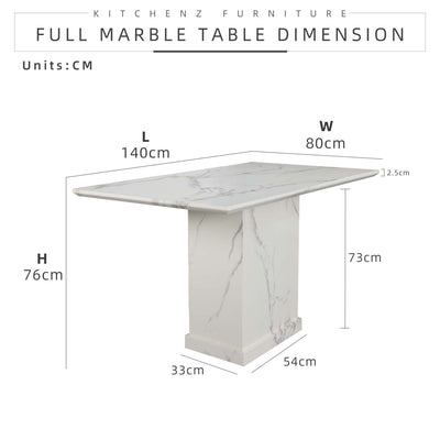 (FREE Shipping & FREE Installation) 6 People Seater Marble Dining Set / Dining Table + 6 Dining Fabric Chairs / PU Base / Full Marble-HMZ-FN-DT-8807/8008-MARBLE