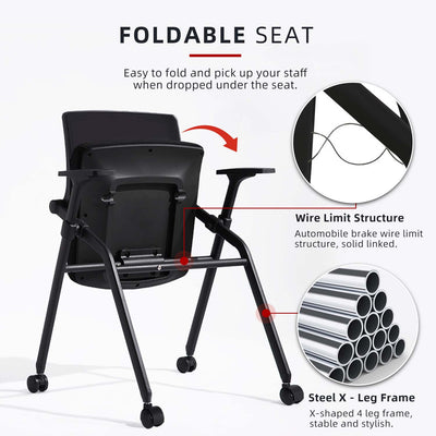 Foldable Student Chair / Training Chair with Writing Board / Conference Chair / Office Chair-HMZ-OC-MB-9025-BK+BK