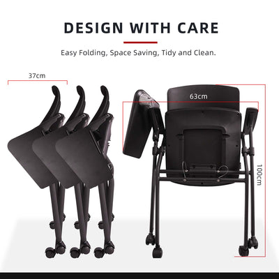 Foldable Student Chair / Training Chair with Writing Board / Conference Chair / Office Chair-HMZ-OC-MB-9025-BK+BK